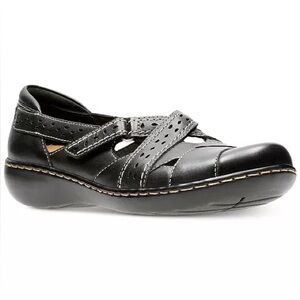 Clarks Ashland Spin Black Leather Flats Women’s 9.5M Comfort Mary Janes